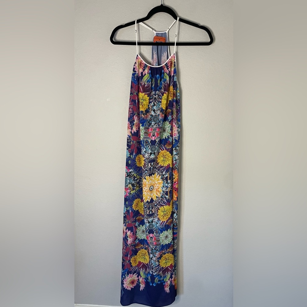Clover Canyon printed maxi floral blue yellow dress size XS